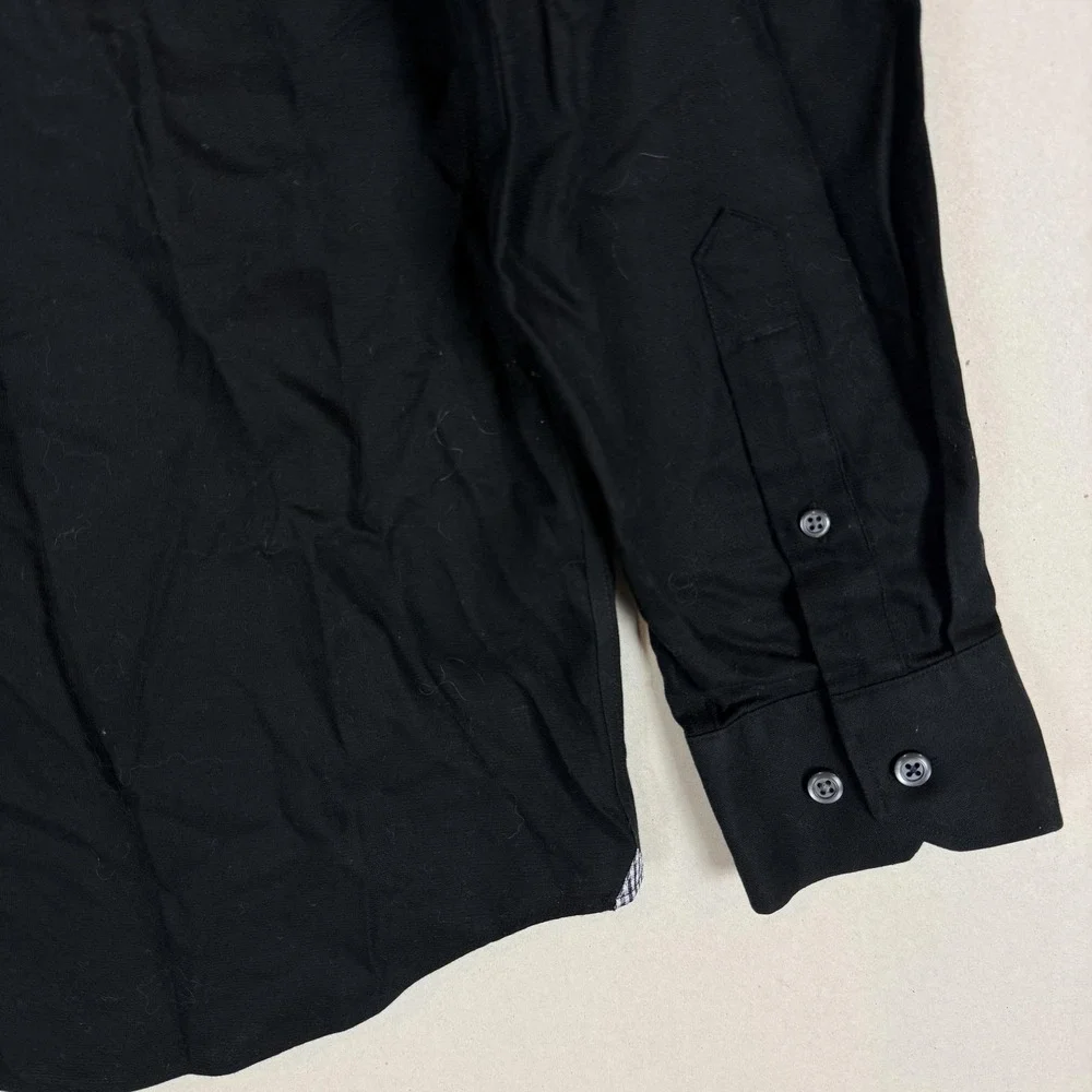 Banana Republic Dress Shirt Mens Medium 15.5 32/33 Black Solid Slim Fit Non Iron